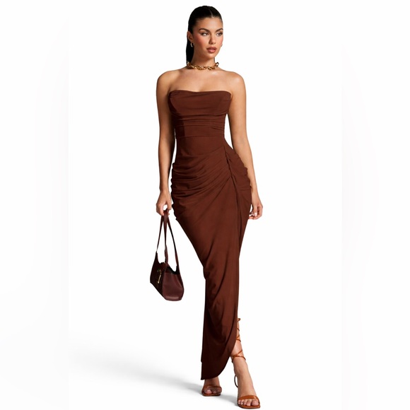 SHEIN Dresses & Skirts - Elegant Chocolate Brown Strapless Corset Dress